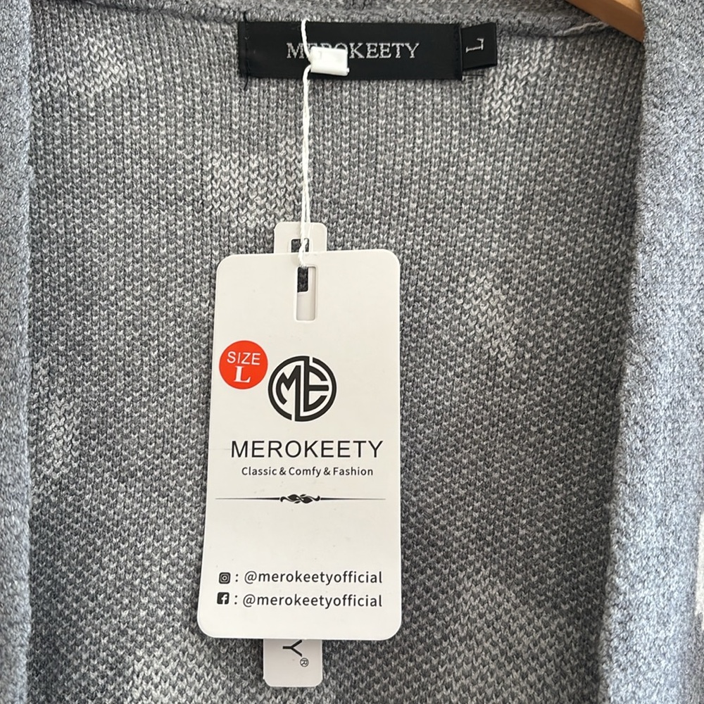 Large gray print open front cardigan NWT very soft - Picture 4 of 6